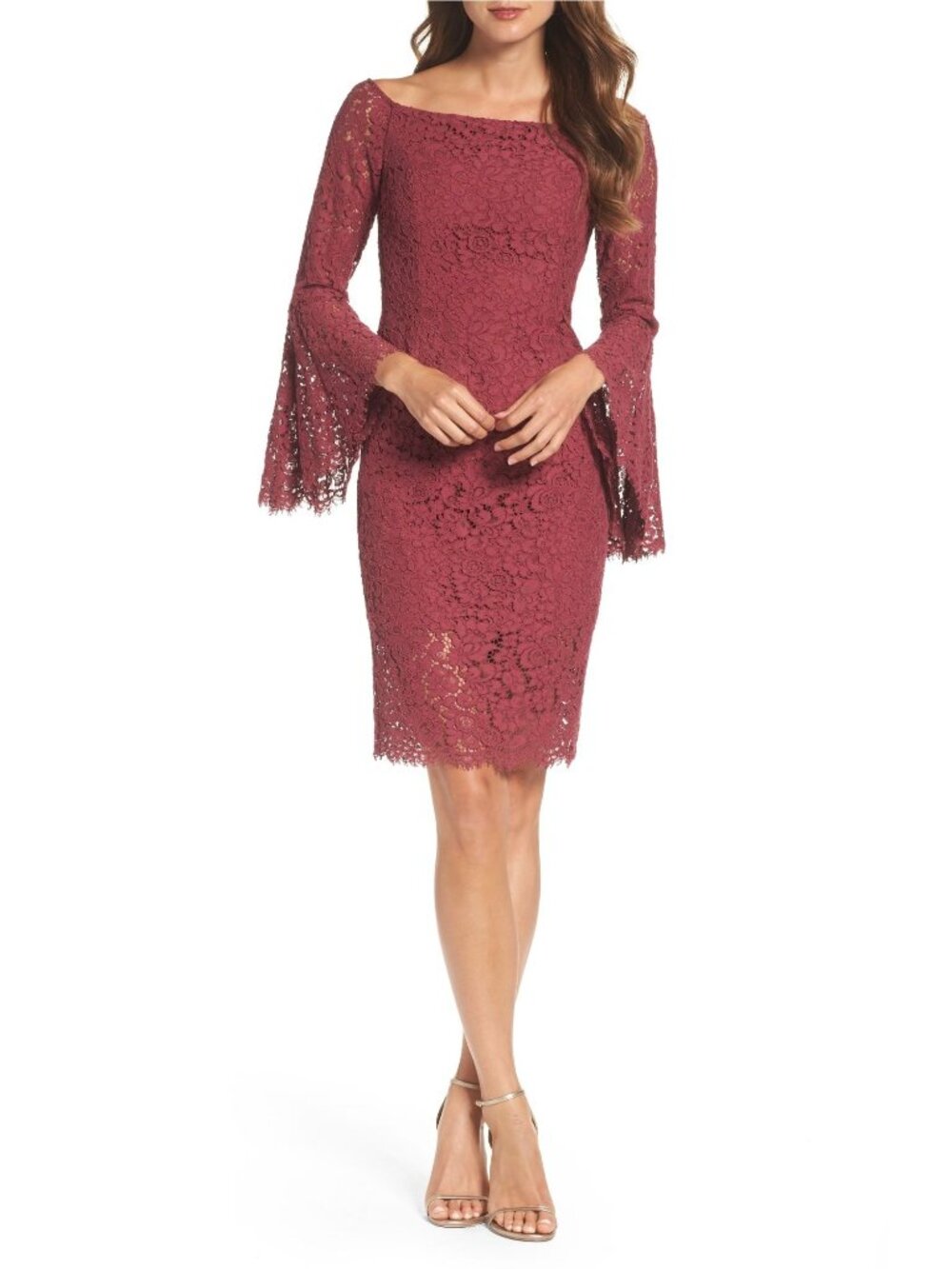 🆕BARDOT Solange Off Shoulder Lace Dress Small 6 Burgundy Wine